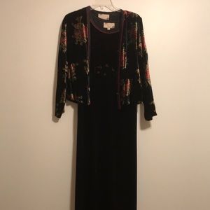 Velvet two-piece set Maxi black dress & cardigan
